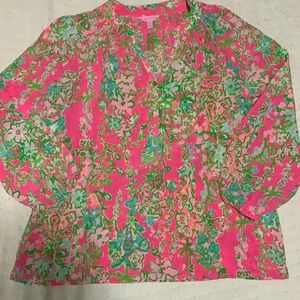 Lilly Pulitzer Elsa Top Coral XL 100% Silk Like New
